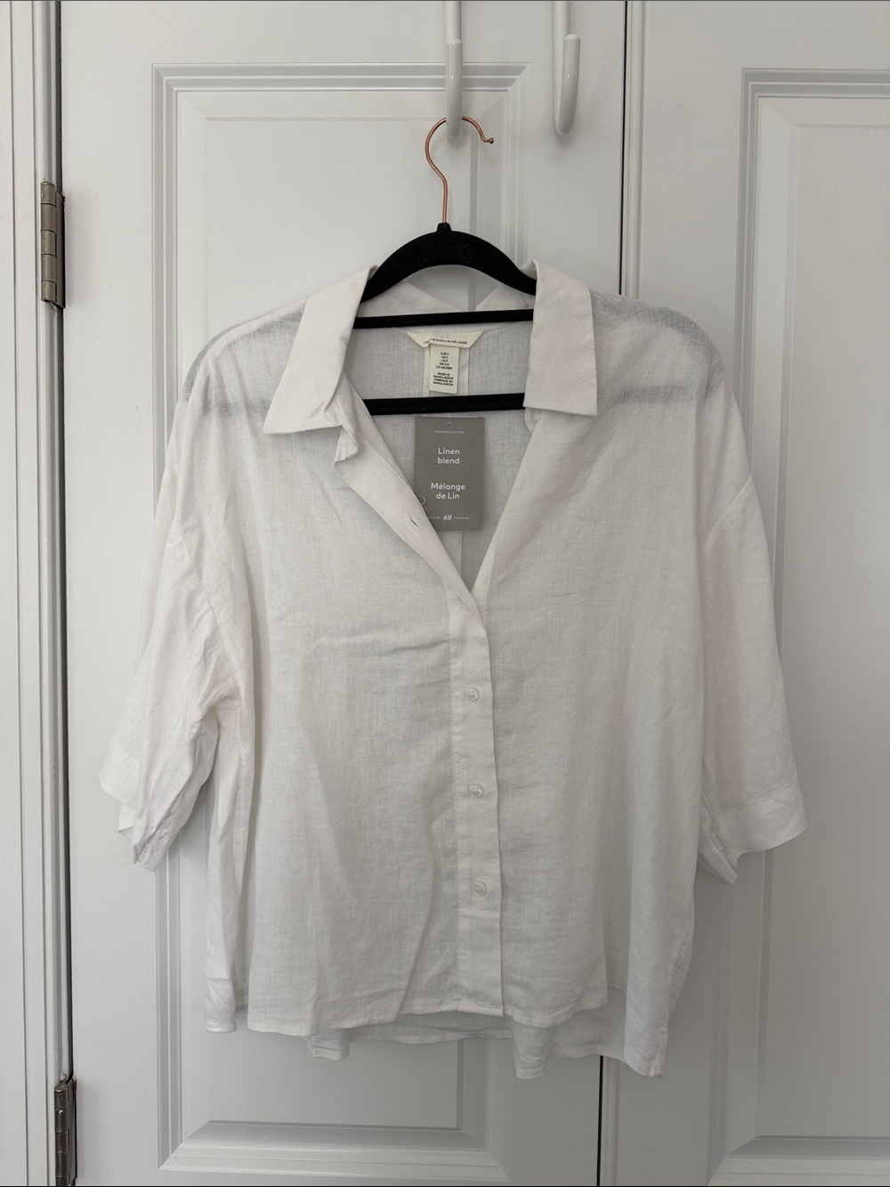 H&M White Linen-Blend Button-Down Shirt
